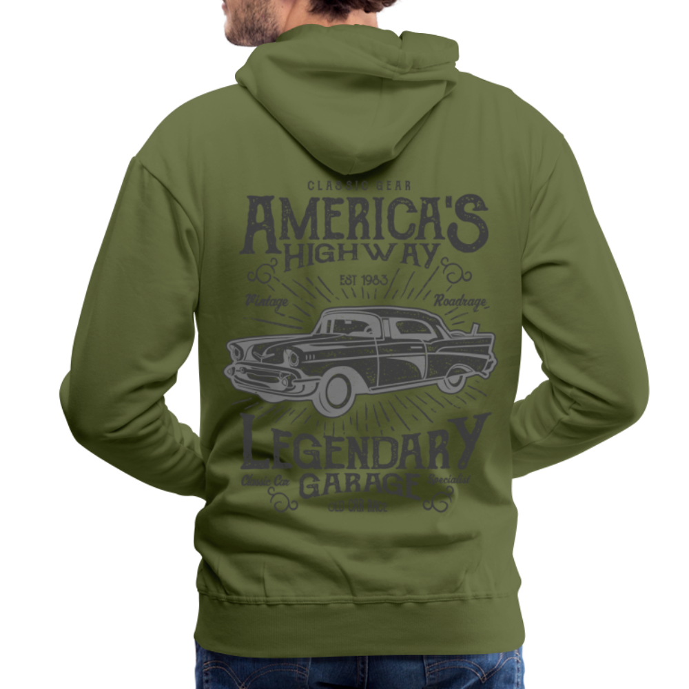 vintage car design America Highway Men’s Premium Hoodie - olive green