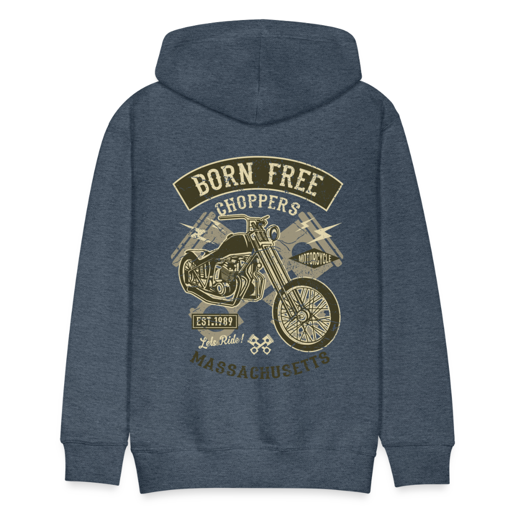 Born Free Choppers Motorcycle Men’s Premium Hoodie - heather denim