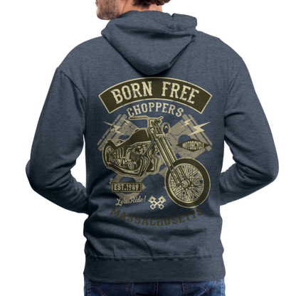 Born Free Choppers Motorcycle Men’s Premium Hoodie - heather denim