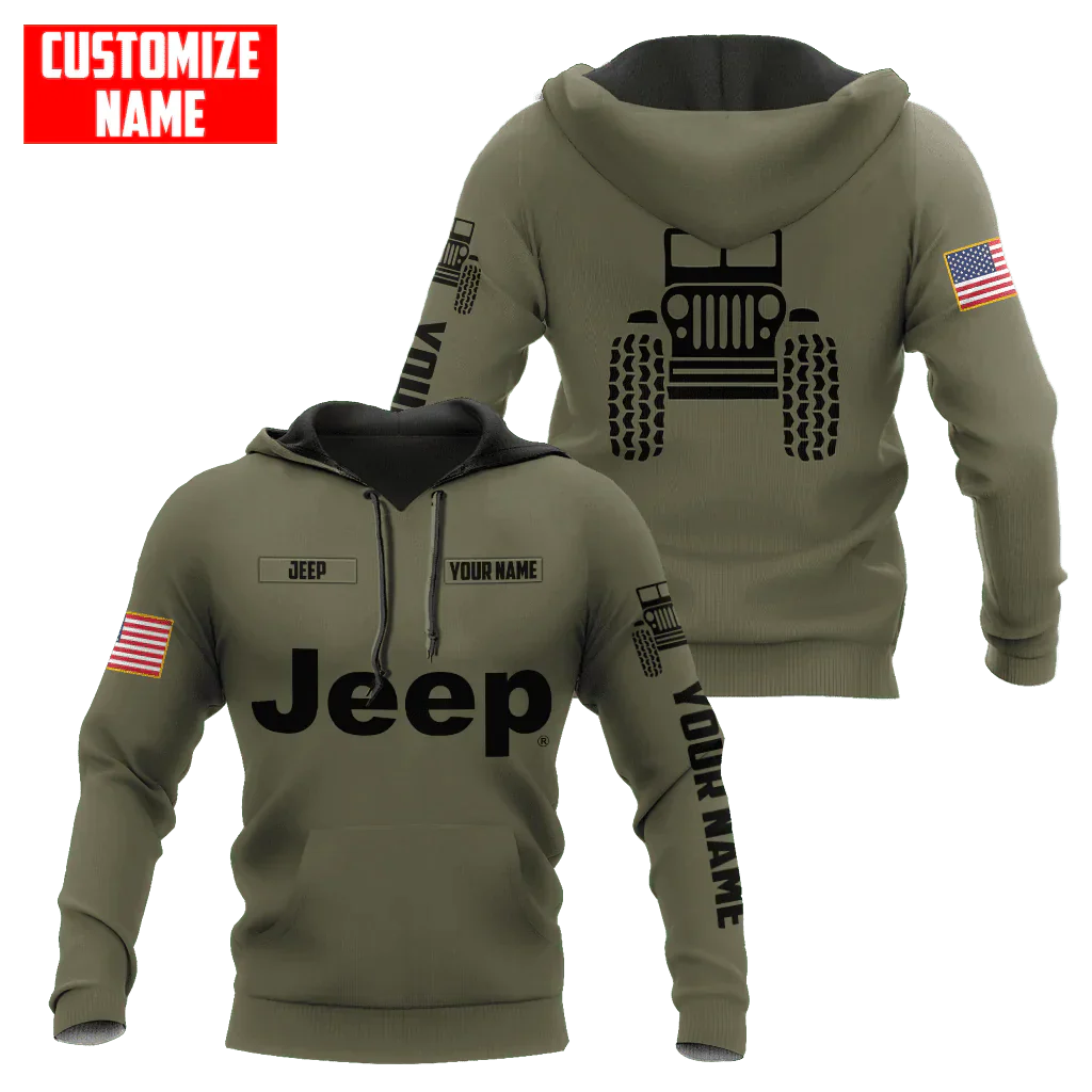 Jeep Custom Name Unisex Olive Hoodies All Over Print 3D