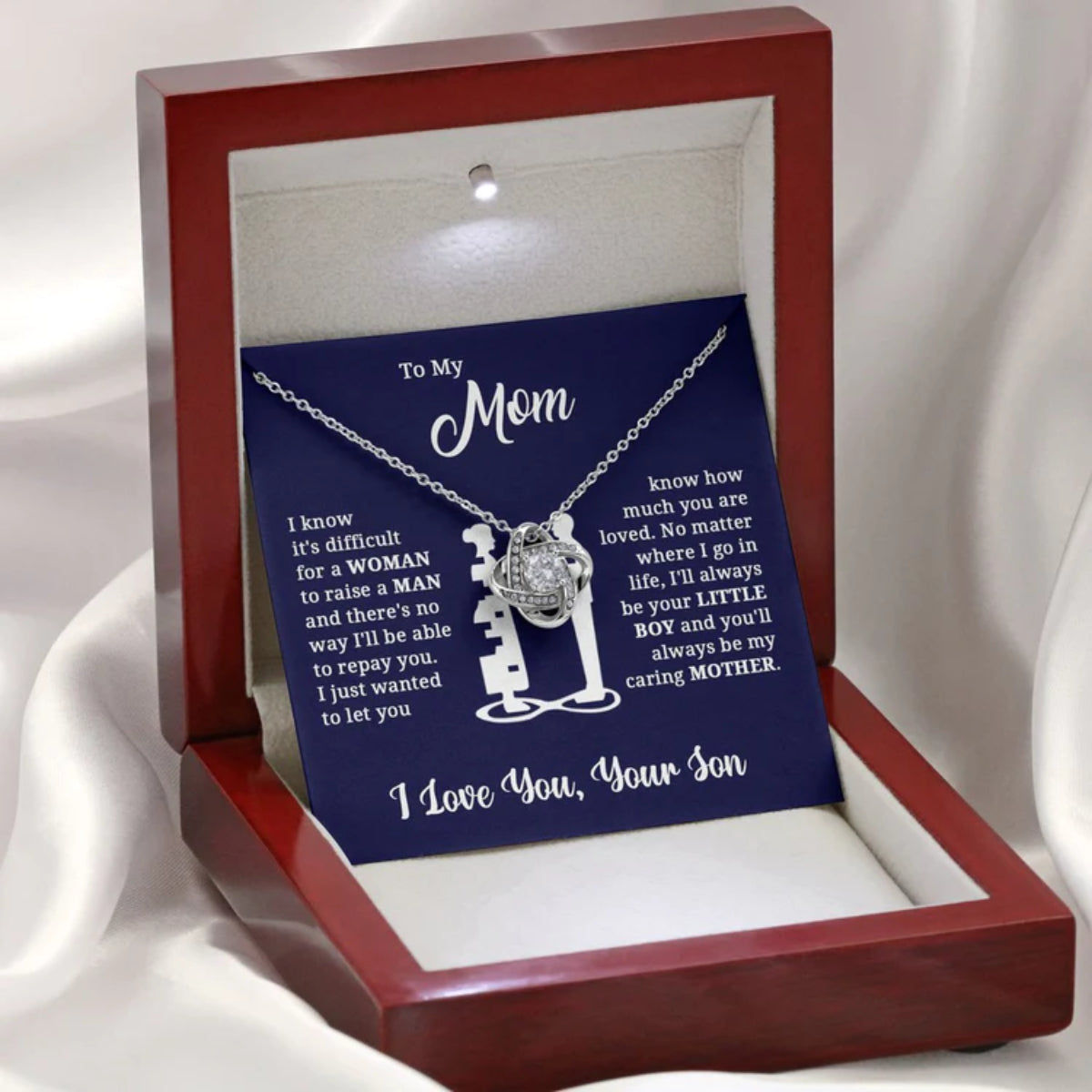 It&#8217;s Difficult For A Woman to Raise A Man Love Knot, Mom Necklace, Mom Birthday Gift, Mother&#8217;s Day Gifts