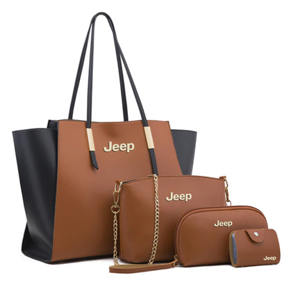 Jeep Elite Leather Women’s 4PCs Handbag Set-bag-Driver Apparel-Brown-Driversapparel.com