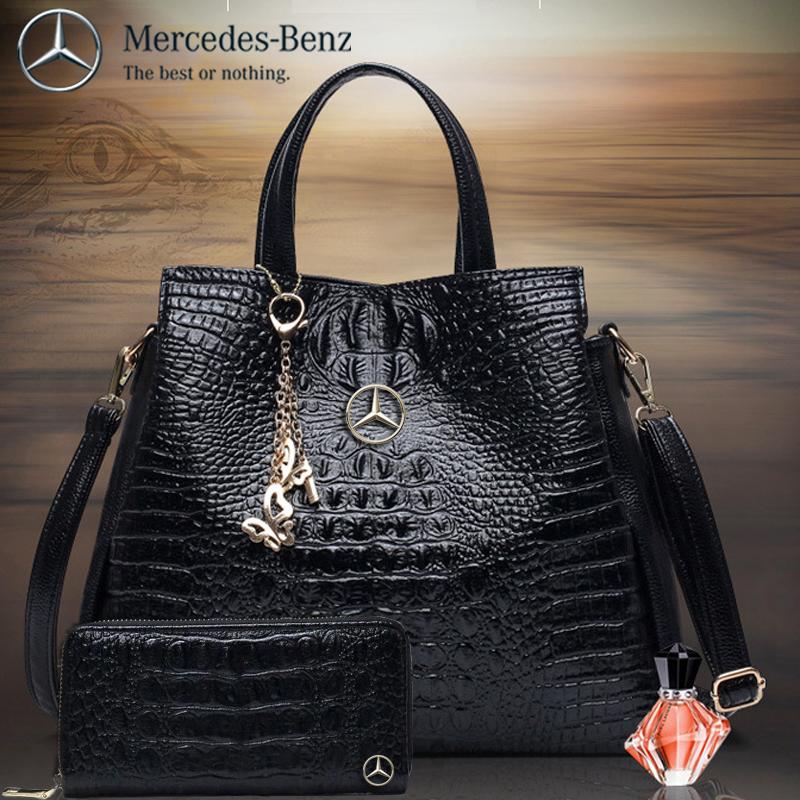 Mercedes Crocodile Leather Handbag With Free Wallet-bag-Driver Apparel-Black-Driversapparel.com