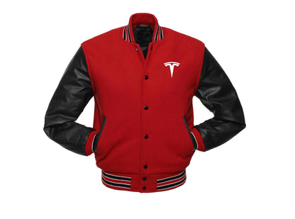 Tesla Varsity Jacket with Sleeves in Pure Leather