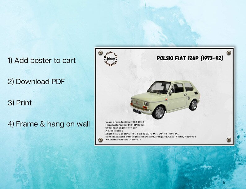 Classic Fiat 126P Wall Art: Vintage Car Poster