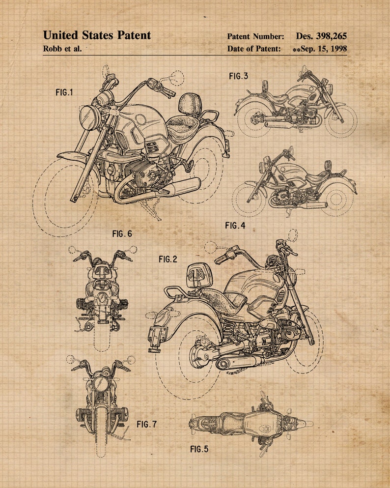 Vintage Motorcycle Patent Prints Set of 4_driver_clothing_drivi.store