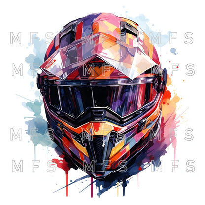 20 Vibrant Watercolor Motorcycle Helmet Clipart for Digital Design