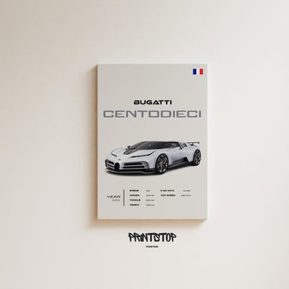 Bugatti Centodieci Supercar Poster: Automotive Wall Art for Car Lovers