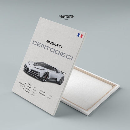 Bugatti Centodieci Supercar Poster: Automotive Wall Art for Car Lovers