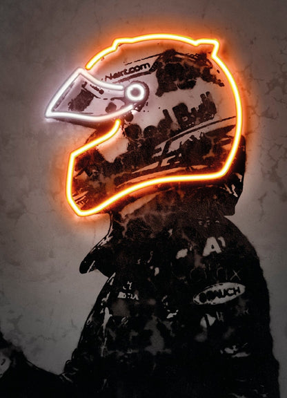 Light Up the Track: Neon F1 Helmet Poster