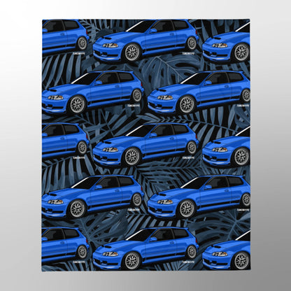 Honda Civic EG Hatchback Throw Blanket - Captiva Blue - Limited Flower Print