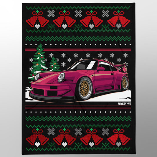 Ugly Christmas Blanket - Porsche 911 964 in Red - Ugly Xmas Sweater, Car Guy Holiday Gift, Funny Christmas Gift, Ugly Christmas Sweater