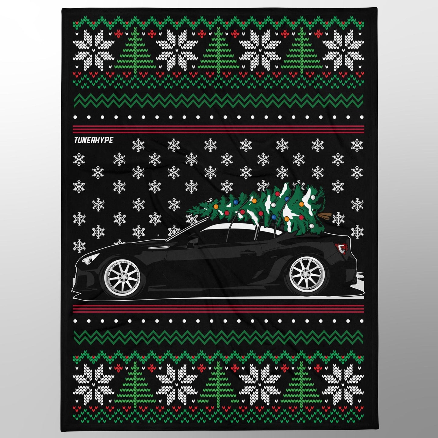 Ugly Christmas Blanket - Subaru BRZ / Toyota 86-FRS in Black - Ugly Xmas Sweater, Car Guy Holiday Gift, Funny Christmas Gift, Ugly Christmas