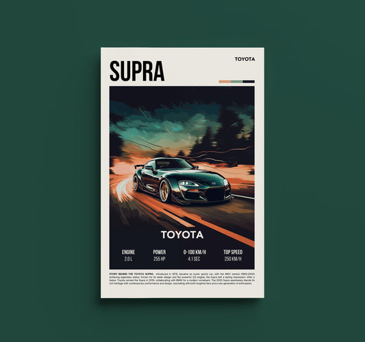 Retro Toyota Supra Automotive Print - Vintage JDM Poster, Classic Sports Car Enthusiast Decor, Garage Wall Art, JDM