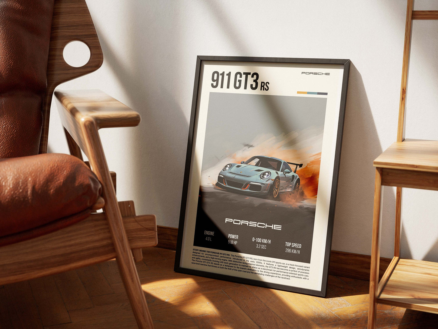 Porsche 911 GT3 RS Art - Retro Sports Car Poster, High-Performance Enthusiast Decor, Nostalgic Garage Wall Print, JDM Guys