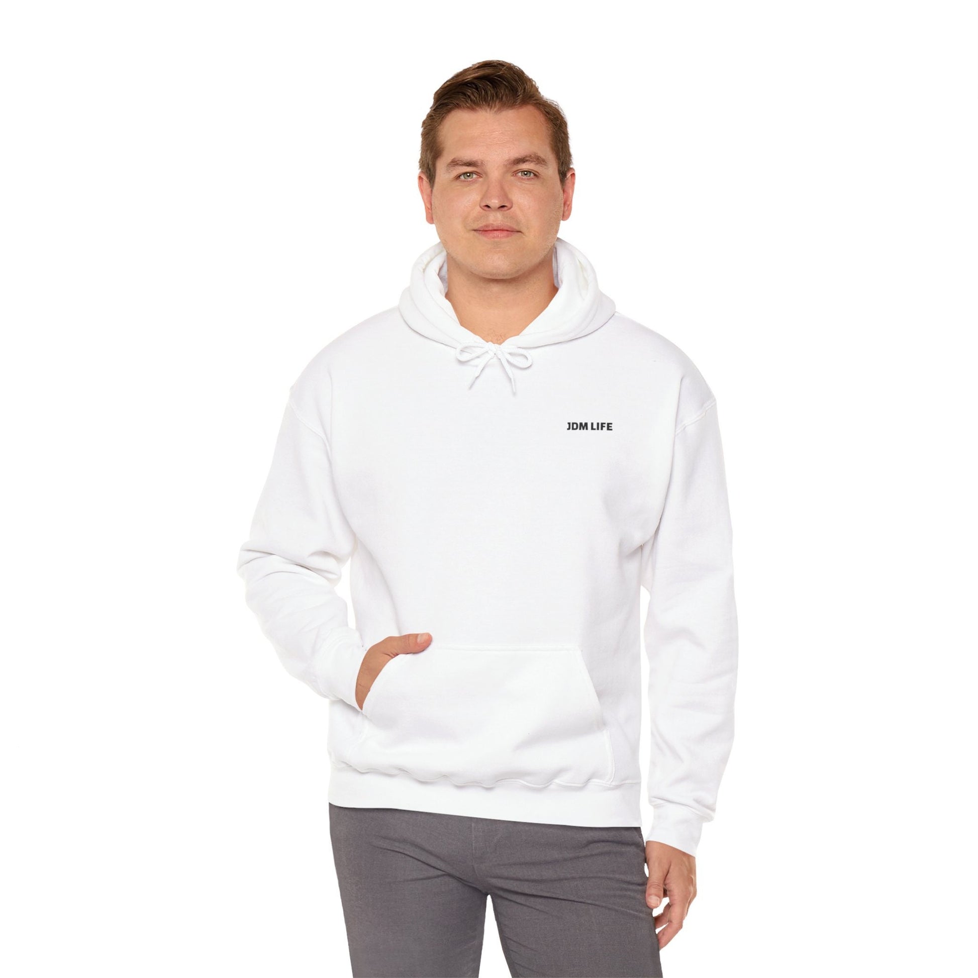 JDM White Subaru WRX STI Hoodie - Clean & Simple Aesthetic with Cherry Blossom Background