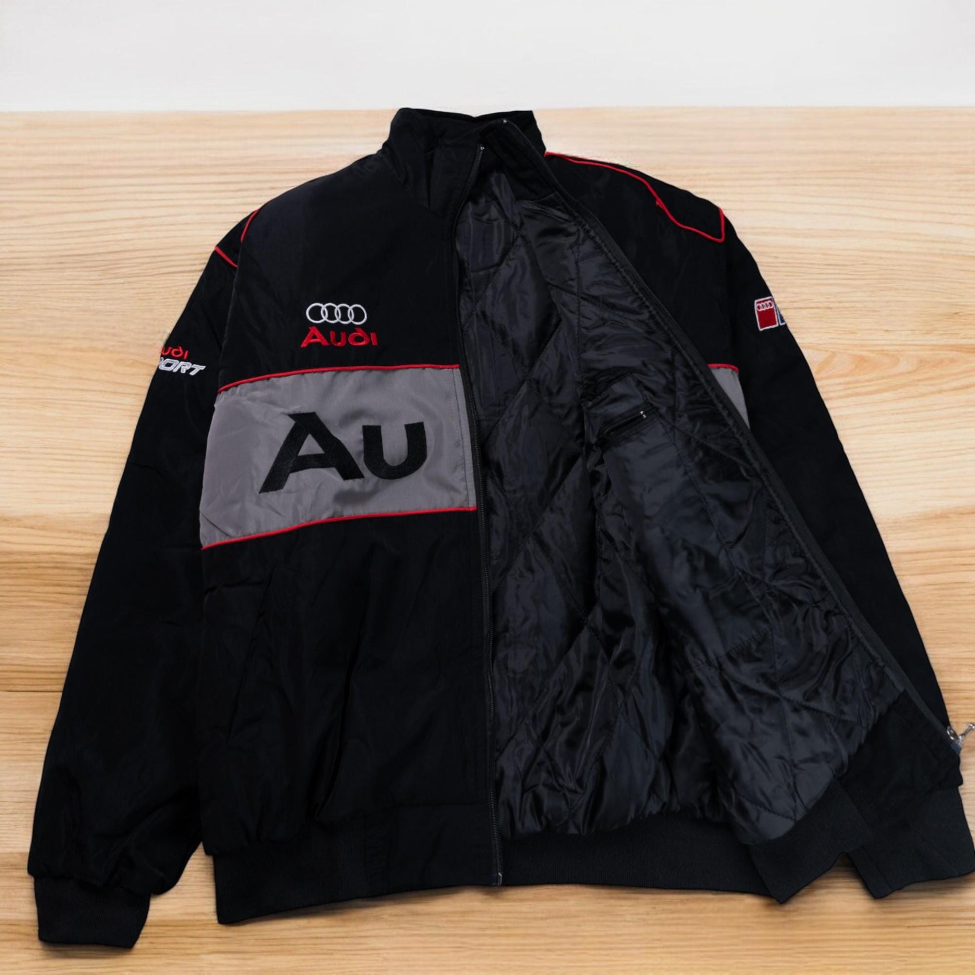 Smart Audi Sports Jacket For Men, Unique Racing Jackets With Patches, Car Guy Gift, Modern Streetwear, Y2k Leather Jacket, Gift For Him