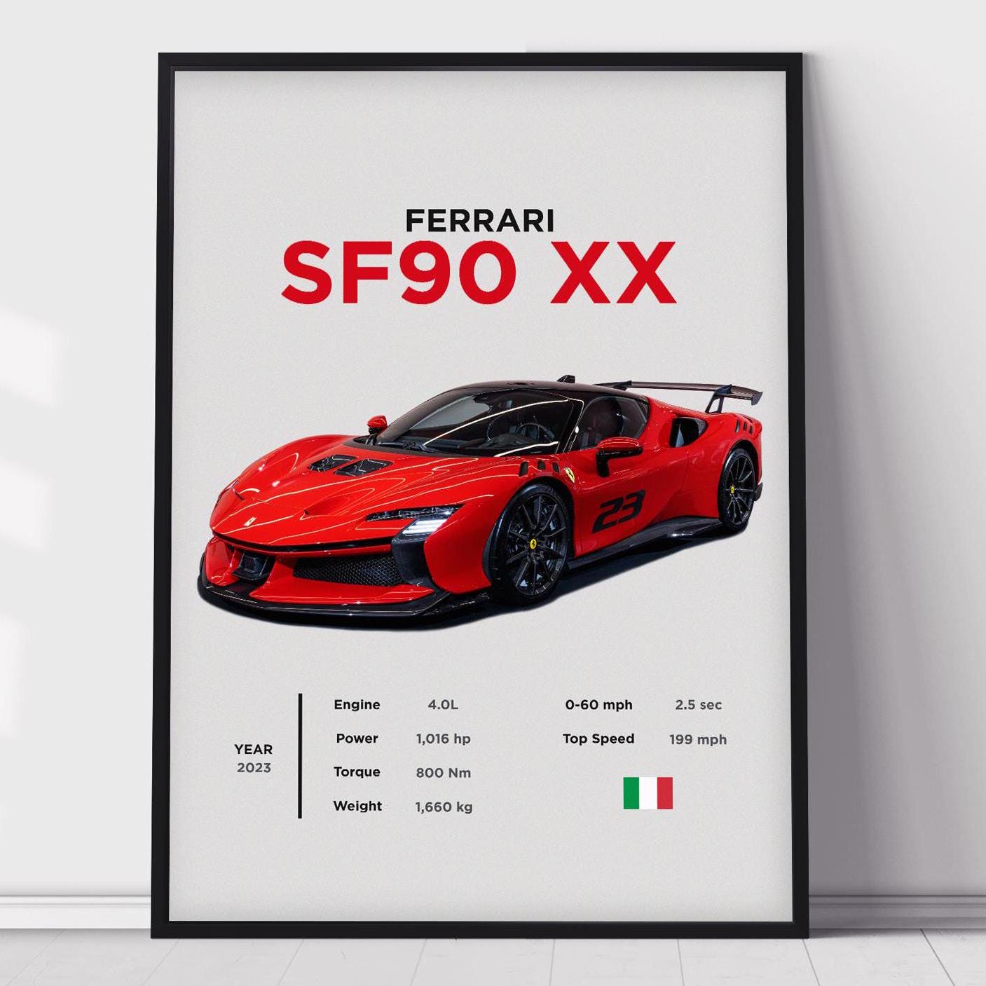 Ferrari SF90 XX Poster Print, Boys Room Decor, Home Office Art, Room Decor, Digital Posters, Car Posters